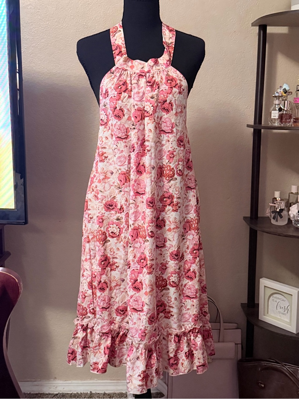 Girls' Pink Floral Halter Sundress